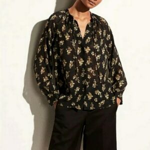 Vince Silk Floral Embroidered Blouse Size S